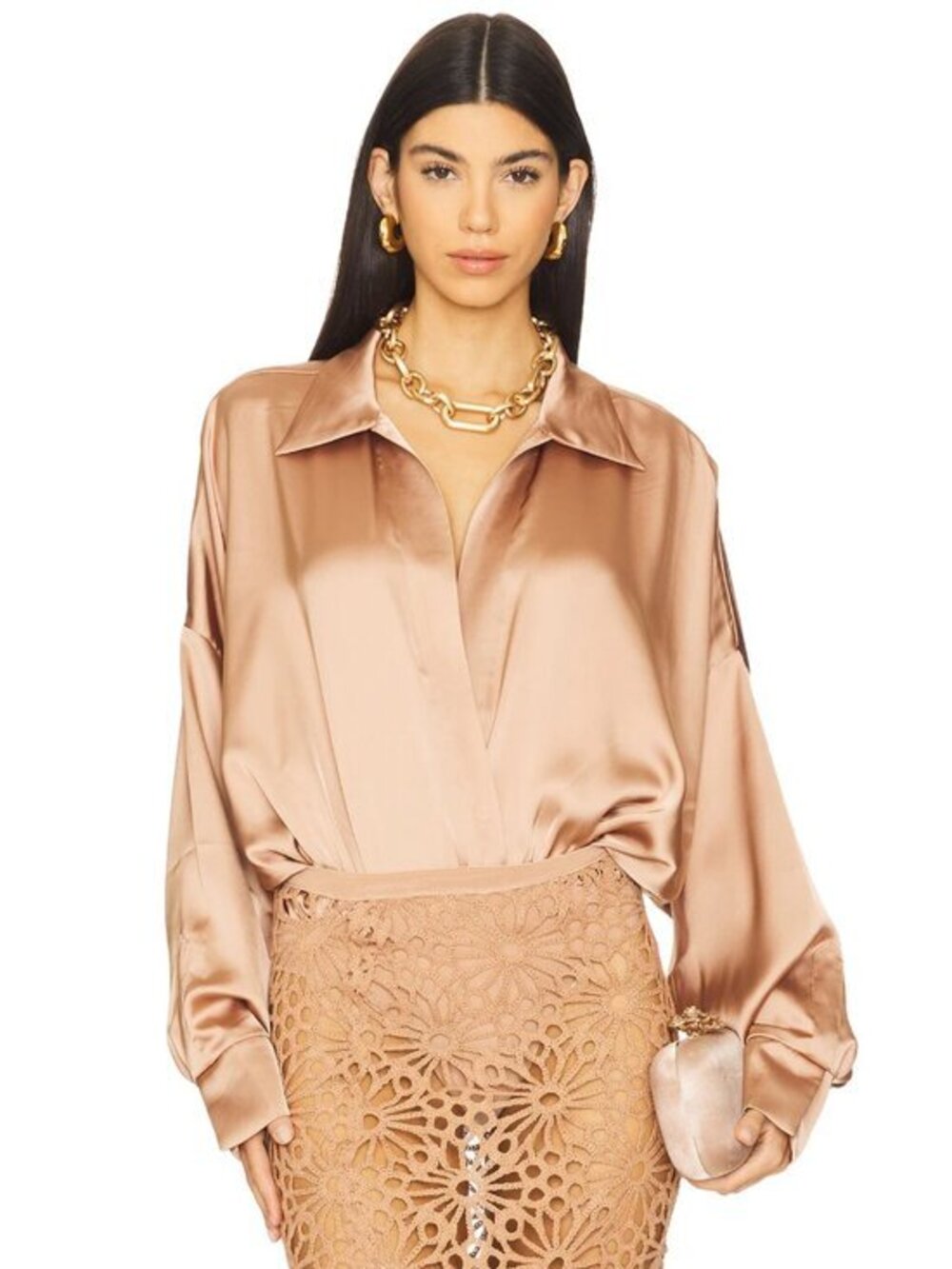 Norma Kamali Super Oversized Boyfriend Bodysuit Capuccino XXS NWOT $265